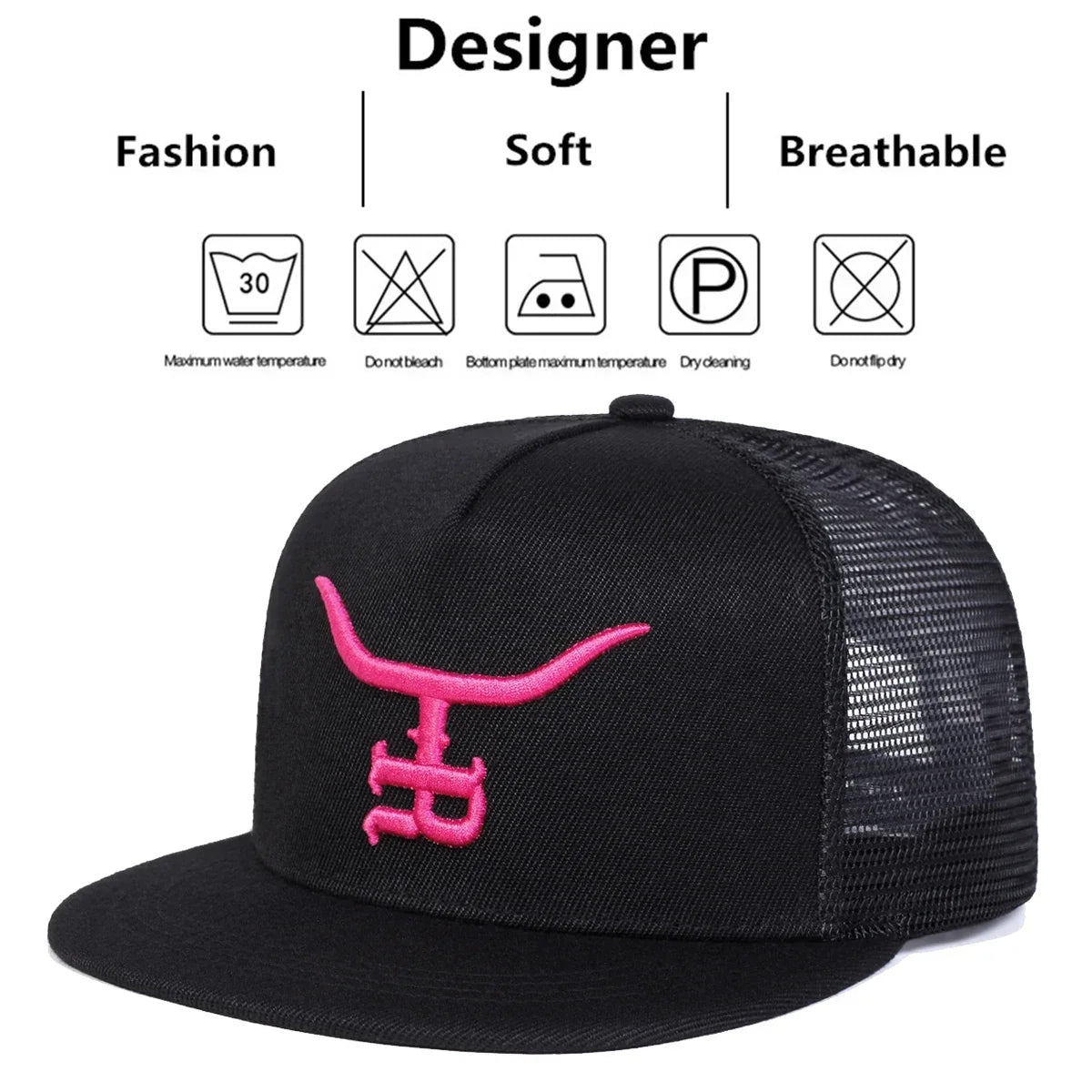 Unisex R Letter Bull Head Embroidery Hip-Hop Net Hats