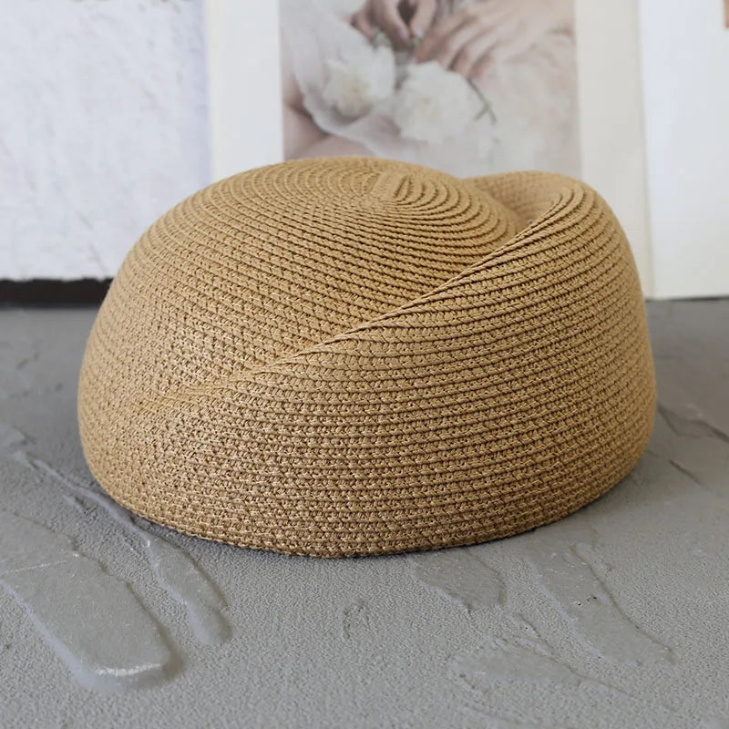 Straw Pillbox Hat Summer Beret Sun Hats Japanese Retro Weeding Fedora Hat