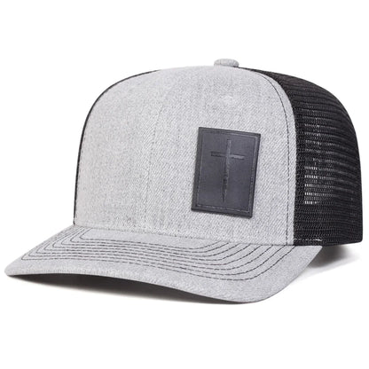 Unisex Cross Black Leather Label Baseball Net Caps Spring Summer