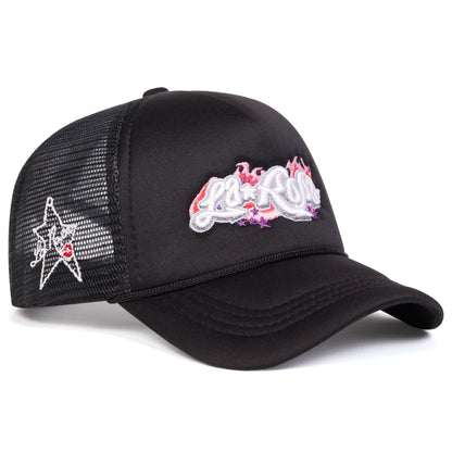 Unisex LaRona Flame Embroidery Baseball Net Caps Spring and Summer