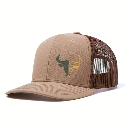 Unisex Baseball Cap Adjustable Outdoor Sports Bull Head Print Mesh Breathable Breathable Net Cap Trucker Hat