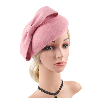 Women's British Retro Floral Wool Beret Fashion Accessory Trendy Banquet Hat