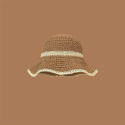 Fashion Wavy Brim Beach Straw Hat Summer Women Foldable Visor Bucket Hat
