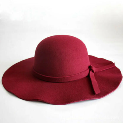 Women Sun Hat Vintage Lady Wide Large Wool Felt Cap