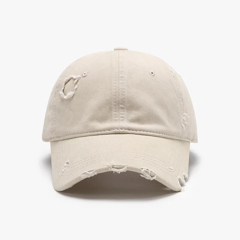 New Beige Plain Distressed Soft-Top Washed Baseball Cap