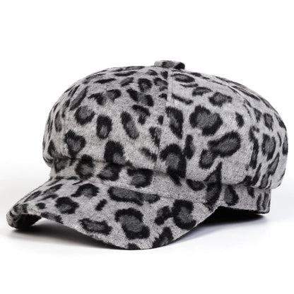 Unisex Plush Leopard Print Personality Newsboy Hat Spring Autumn