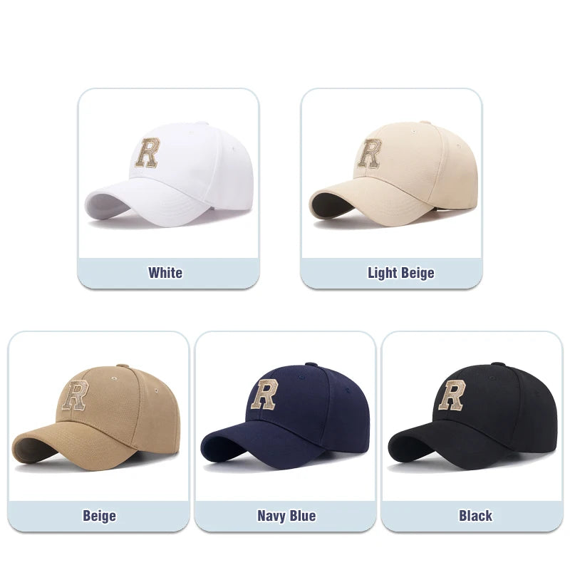 New High Quality R Letter  Gold Thread 3D Embroidery Adjustable Elastic Pineapple Cloth Baseball Cap Sun Hat