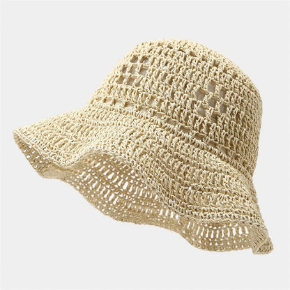Summer Straw Bucket Hat Travel Versatile Sunscreen Wide Brim Bucket Hats