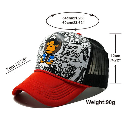 Unisex 3D Printed Baseball Cap Breathable Mesh Trucker Hat Hip Hop Style Sun Hat for Outdoor