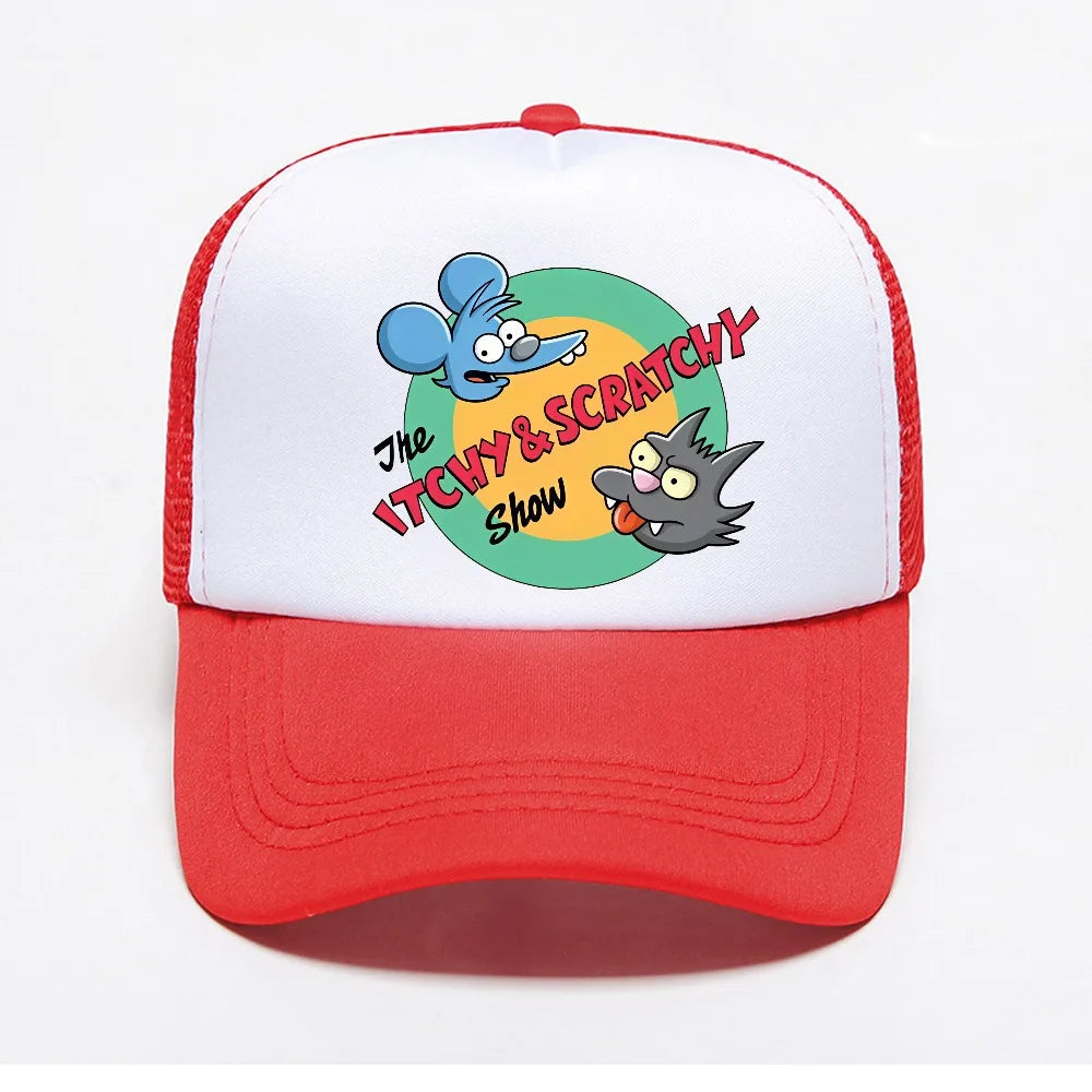 Fashion Summer Breathable Mesh For Men Itchy and Scratchy Porch Pals Unisex Baseball Cap