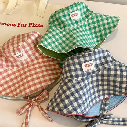 Korean Checkered Strap Fisherman's Hat