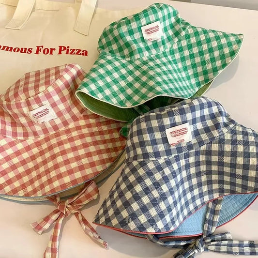Korean Checkered Strap Fisherman's Hat