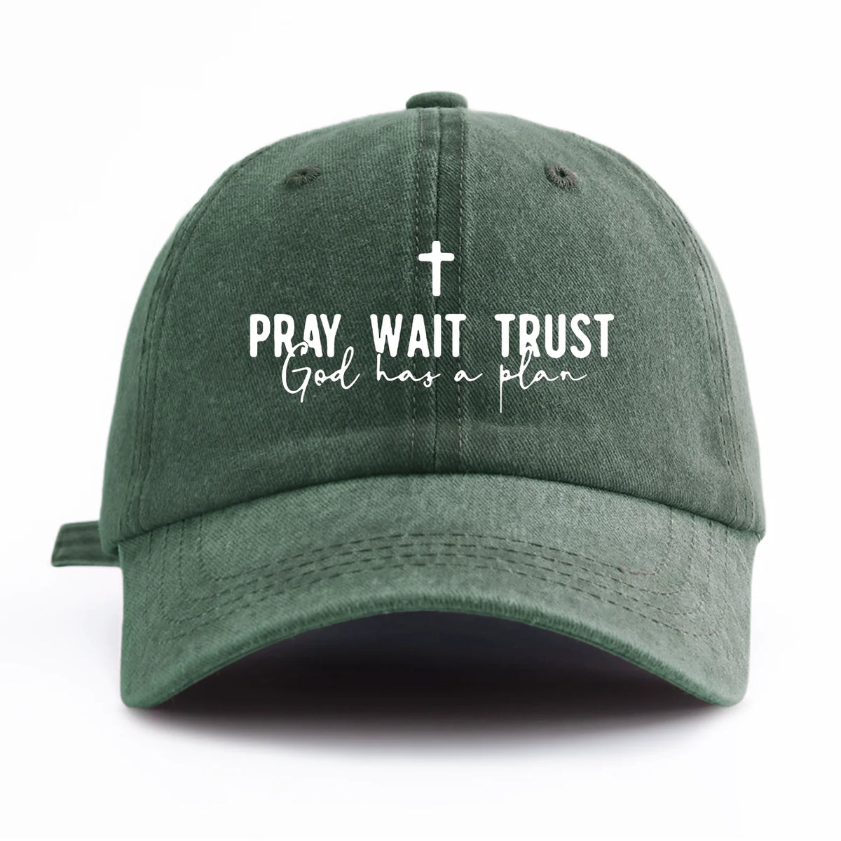 Pray Wait Trust Print Washed Baseball Cap