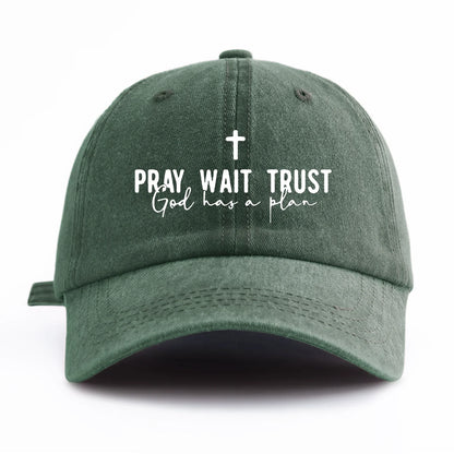 Pray Wait Trust Print Washed Baseball Cap