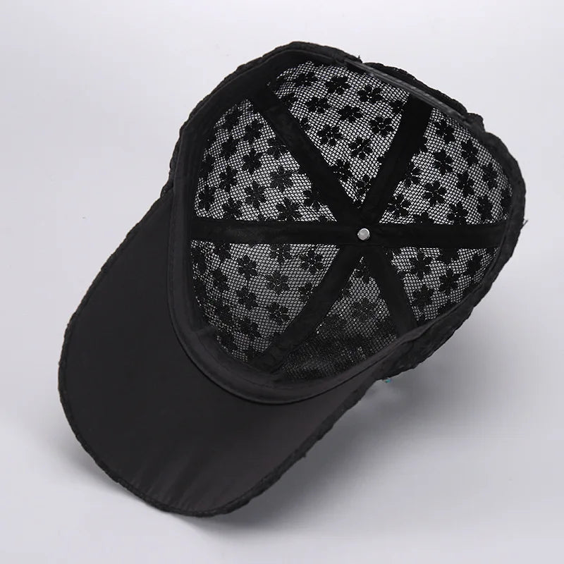 Summer Lace Flowers Baseball Caps For Women Butterfly Rhinestone