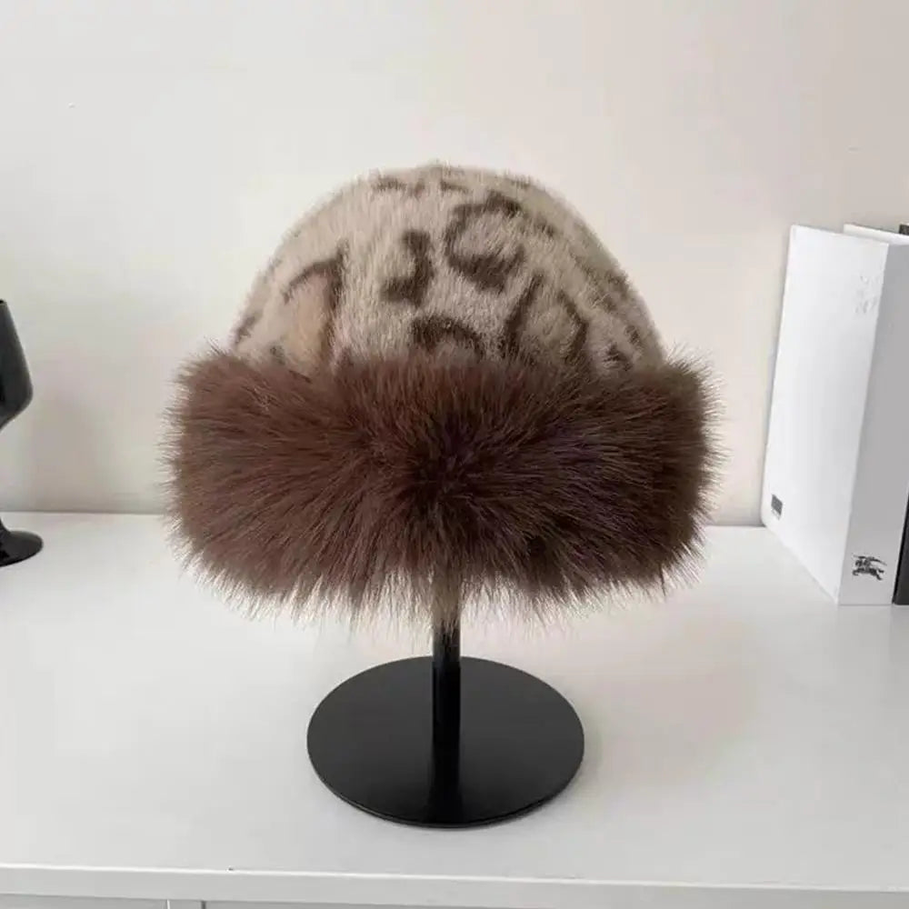 Hot Leopard Print Fur Hat Women Windproof Keep Warm Headgear Fur
