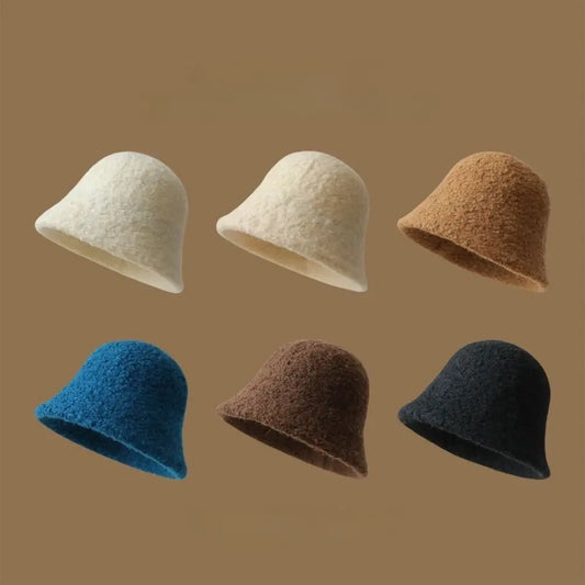 Casual Wool Bucket Hat Thickened Windproof Fisherman Hats