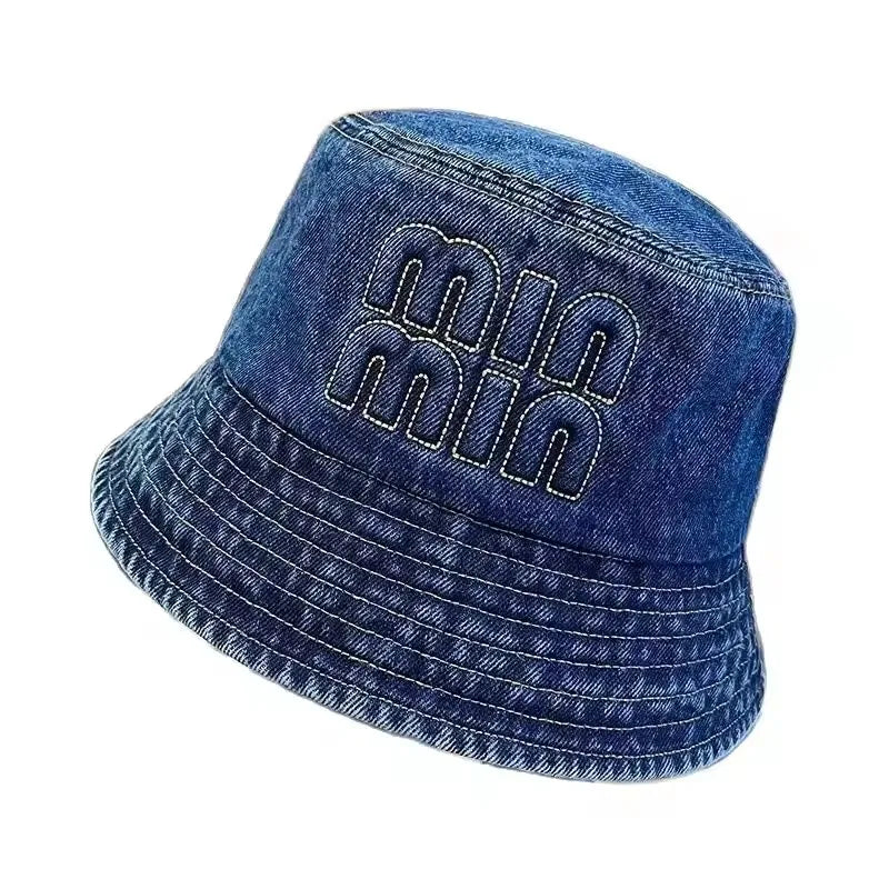 Spring Summer Strawberry Embroidery Denim  Bucket Hat