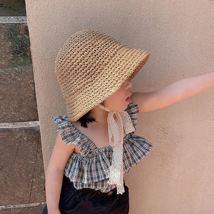 Summer Baby Sun Hat Lace Straw Kids Bucket Hats