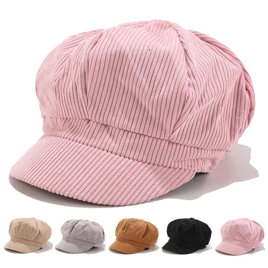 Unisex Solid Color Corduroy Personality Newsboy Hat