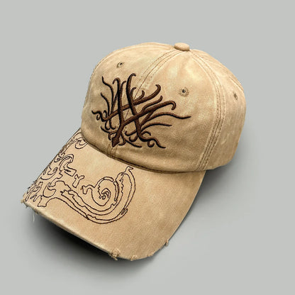 Vintage Washed Punk Hip Hop Dad Hat Embroidered Classic Style Baseball Cap Trendy Retro Fashion Accessory
