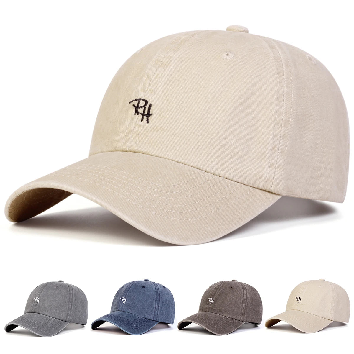 Unisex RH Letter Embroidery Wash Baseball Caps Spring and Autumn
