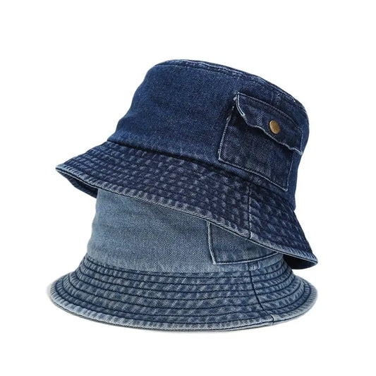Denim Solid Color Bucket Hat Fisherman Hat Outdoor