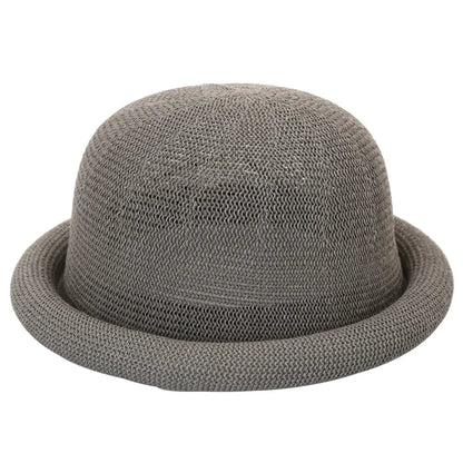 Women Straw Hat Spring Summer New Roll Brim Round Top Korean Style