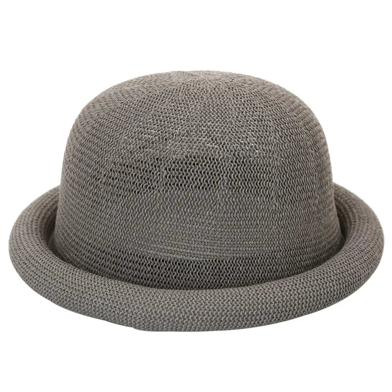 Women Straw Hat Spring Summer New Roll Brim Round Top