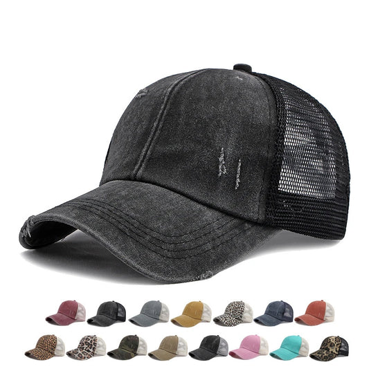 Spring Summer Soft Baseball Cap For Women Vintage Washed Cotton Ponytail Caps