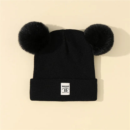 Autumn Winter Baby Warm Knitted Hats With Pom Kids Knit Beanie Hat Solid Color Children Hat