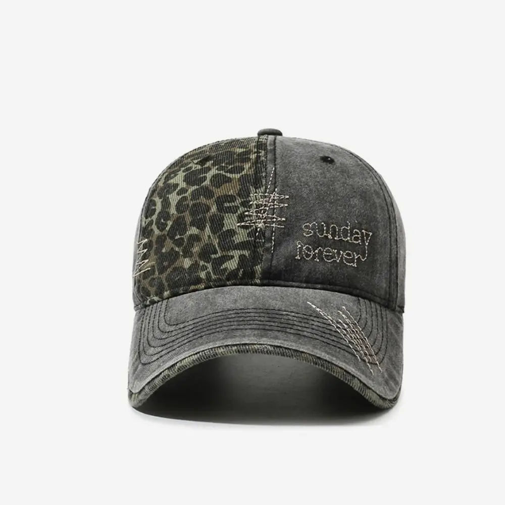 Sunday Forever Embroidered Leopard Patchwork Baseball Cap