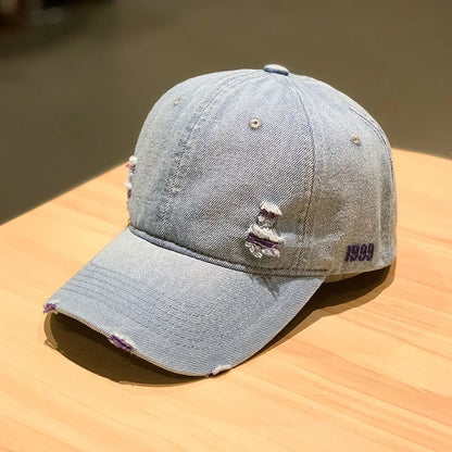 Retro Solid Color Denim Baseball Cap Personalized Fashion Hole Do Old Cap