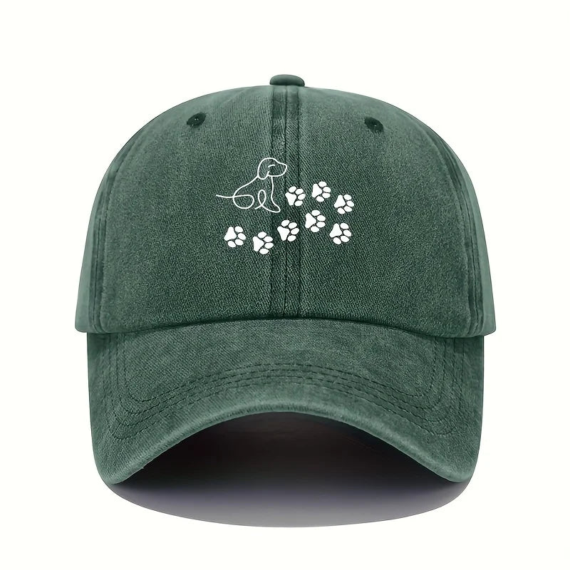 Baseball Cap Suitable for Both Men and Women, Cute Dog with Paw Print Pattern