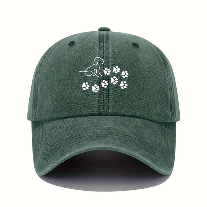 Baseball Cap Suitable for Both Men and Women, Cute Dog with Paw Print Pattern
