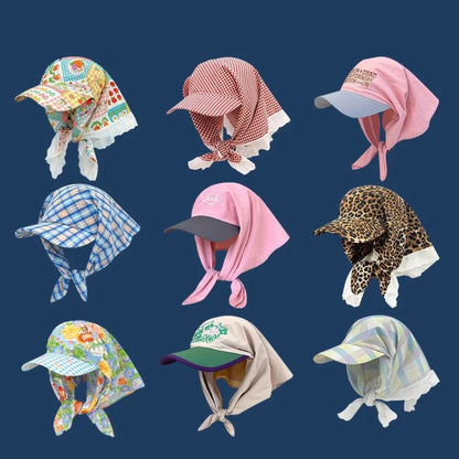 Women Plaid Tie Back Turban Hat Summer
