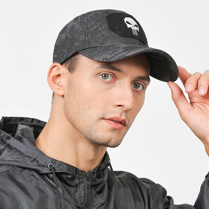 Outdoor Camouflage Cap Summer Mesh Breathable Tactical Skull Embroidery Hat