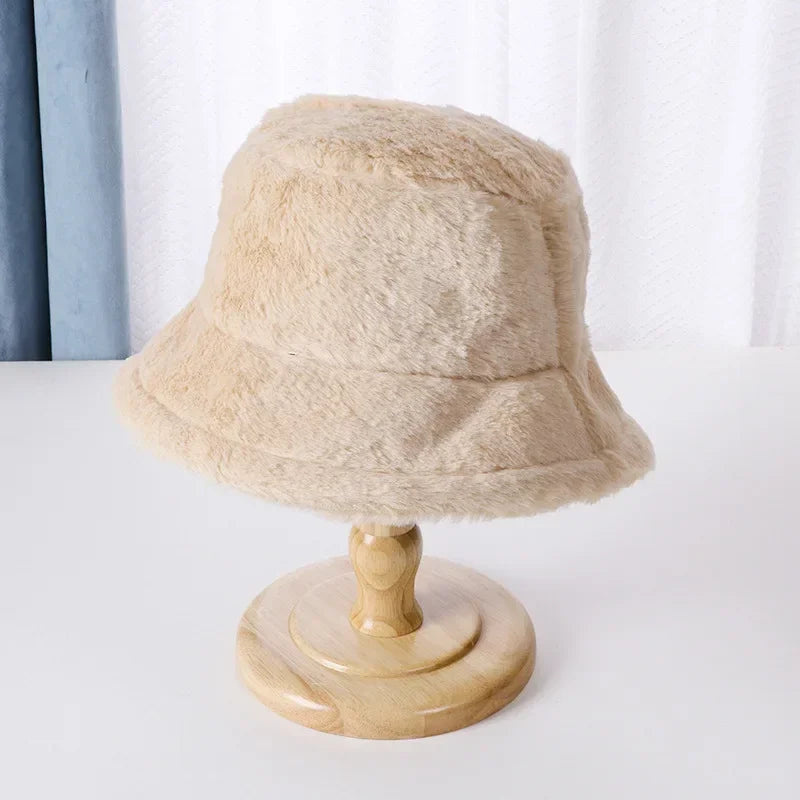 Winter Rabbit Plush Fisherman Hats Women Girl Bucket Hat