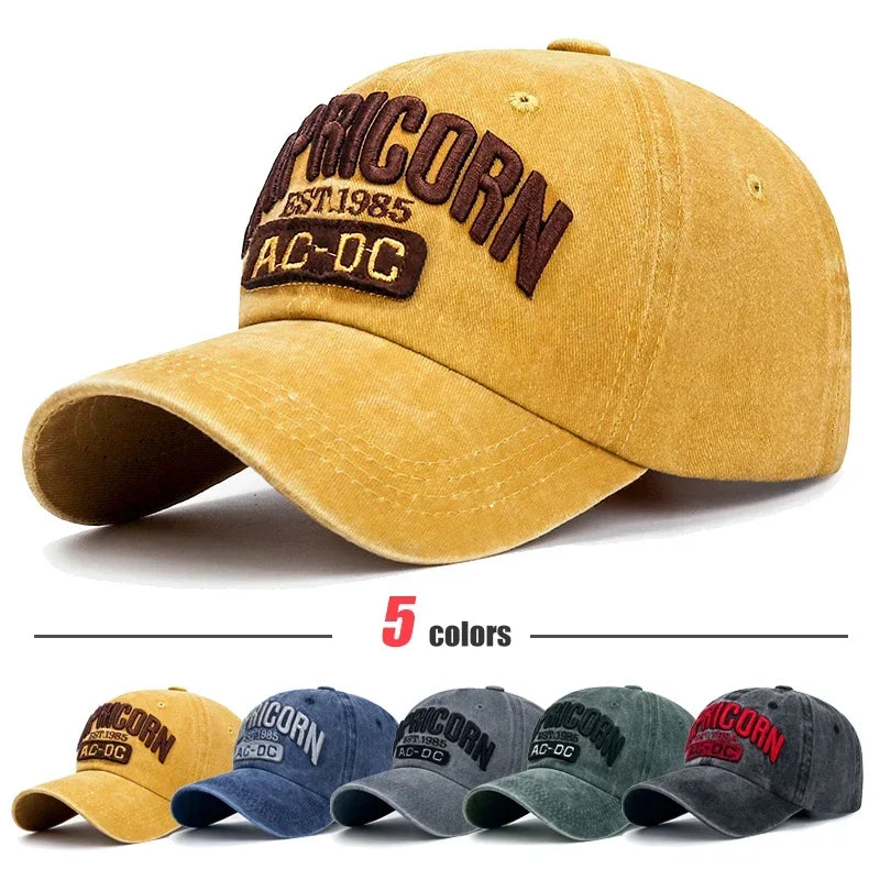 New Unisex Washed Distressed 'Capricorn' Alphabet 3D Embroidery Soft Top Baseball Cap Fashion Men Women