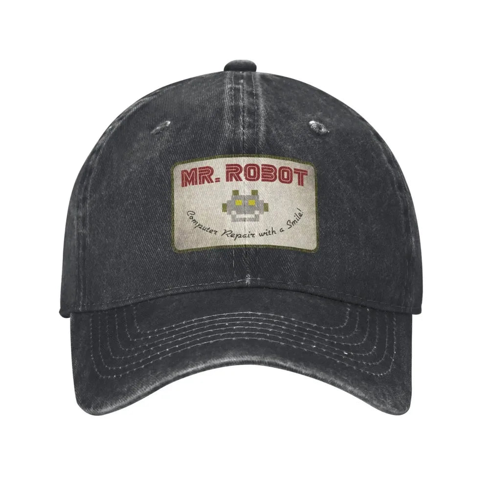 Computer With Sourires Anime Funny Mr Robot Custom Retro Cowboy Washed Baseball Caps