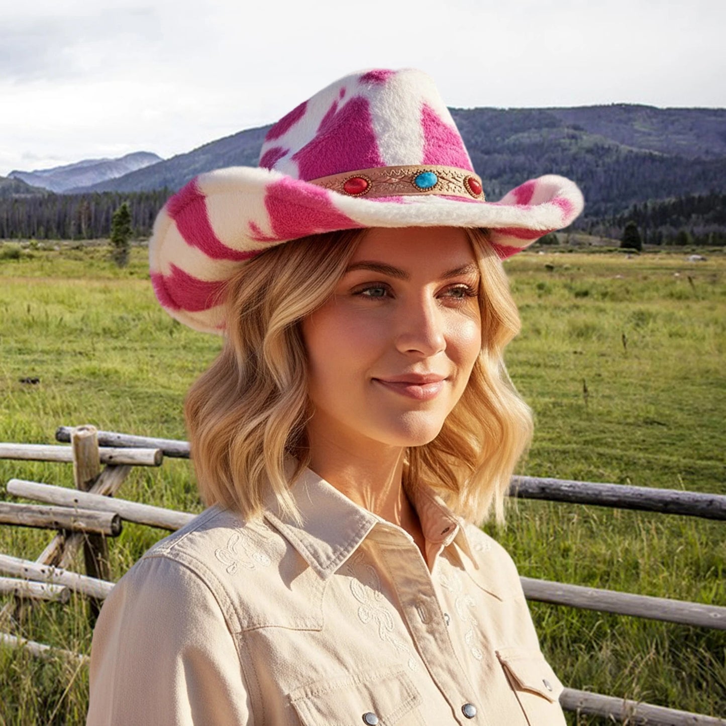Trendy Fuzzy Cowgirl Hat For Women Men Western Hat