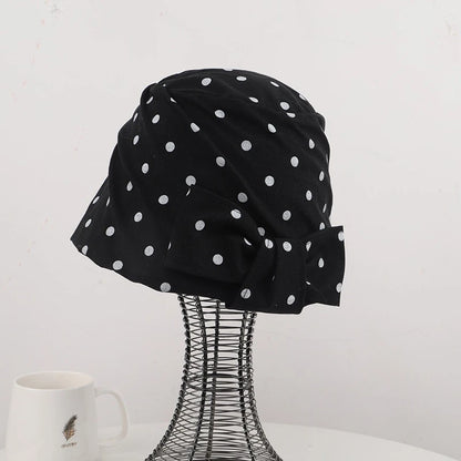 Dot-Patterned Equestrian Hat With Brim English-Style Black And White Beret