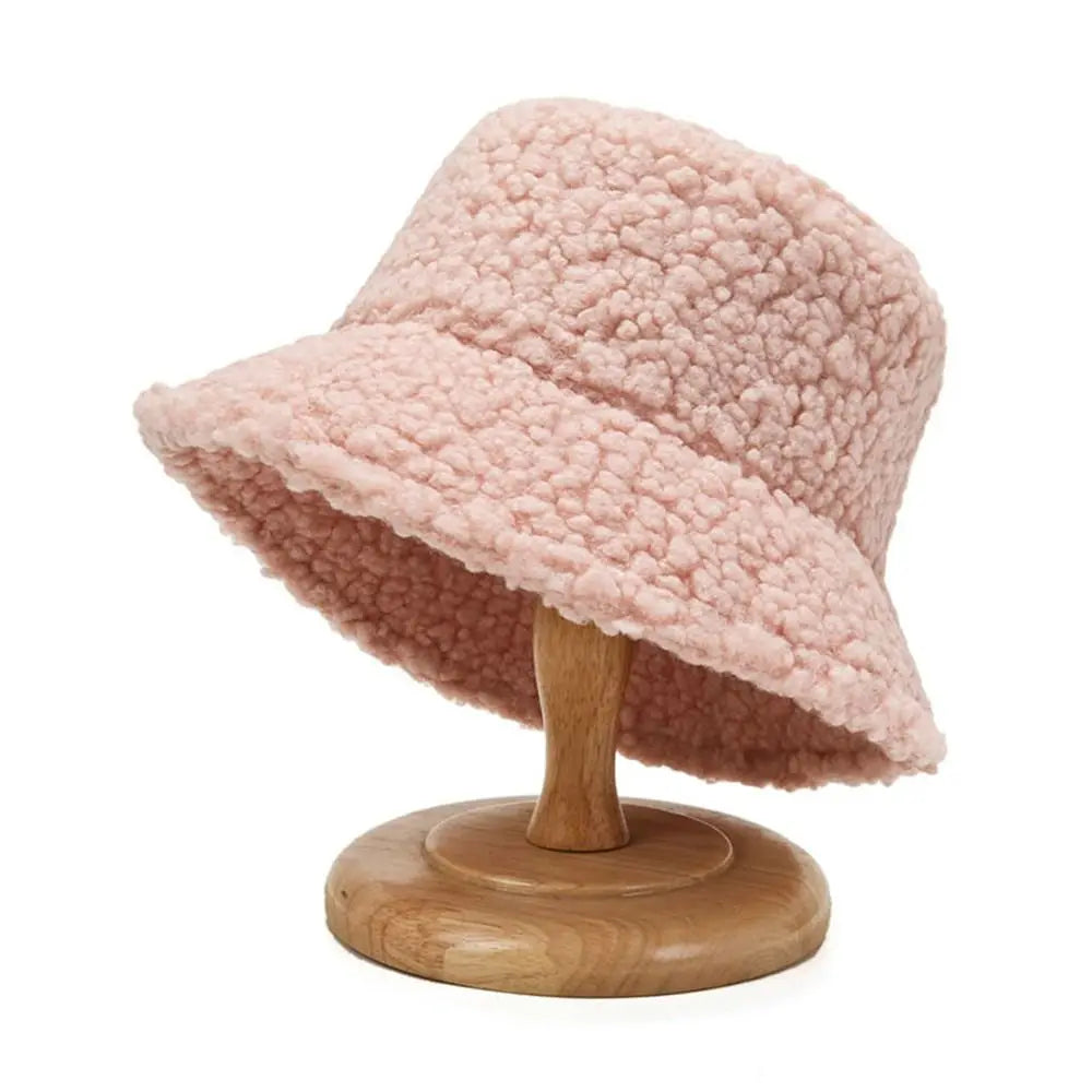 Winter Lamb Wool Soft Warm Bucket Hat Sun Cap Panama Hat Fisherman Cap