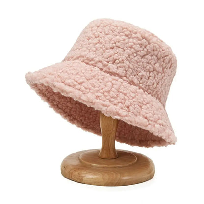 Winter Lamb Wool Soft Warm Bucket Hat Sun Cap Panama Hat Fisherman Cap