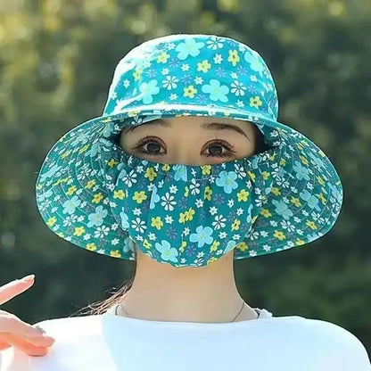Women Fisherman Hat Floral Print Face Shading Foldable Sunscreen Cap for Summer