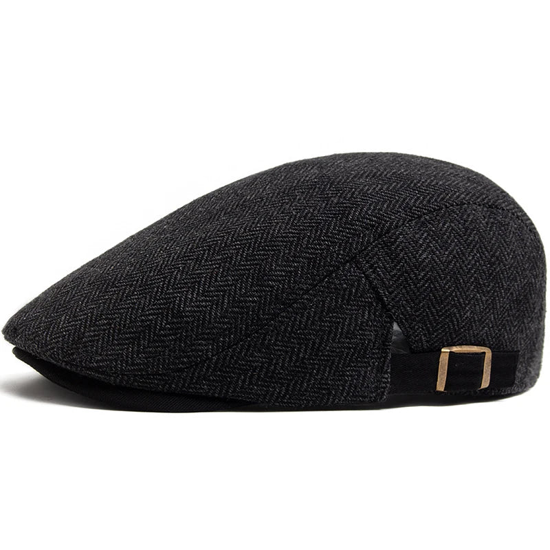 New Herringbone Vintage Beret Men Autumn Winter Casual Flat Visor Hat
