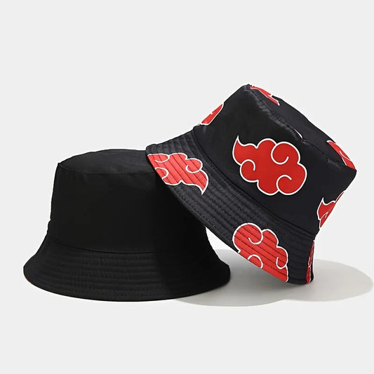 Japanese Anime Cartoon Red Cloud Embroidery Bucket Hat Cotton for Women Men Summer Hat