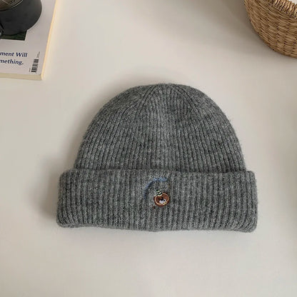 ‌2025 New Autumn Winter Bear Embroidery Windproof Pullover Beanie Hat