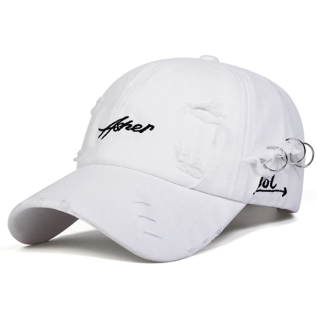 Unisex Asher Embroidery Hole Iron Ring Baseball Caps