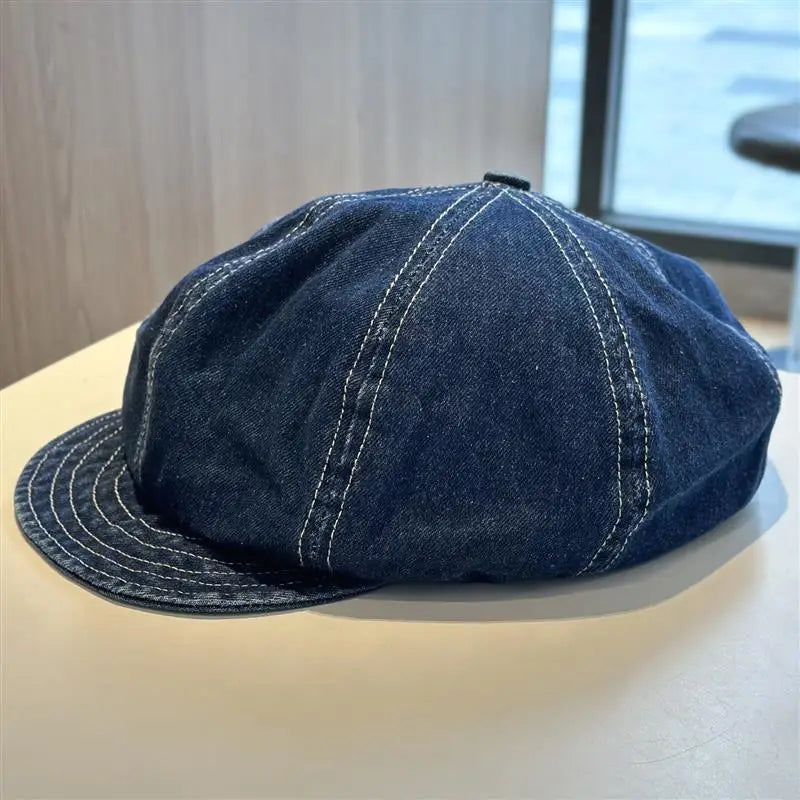 Lady Washed Old Blue Denim Large Beret Spring Autumn